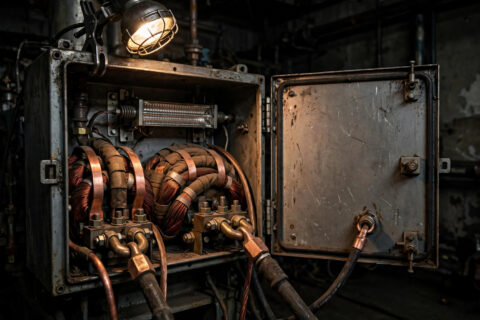 Winding space heater installed inside a diesel generator alternator end bracket