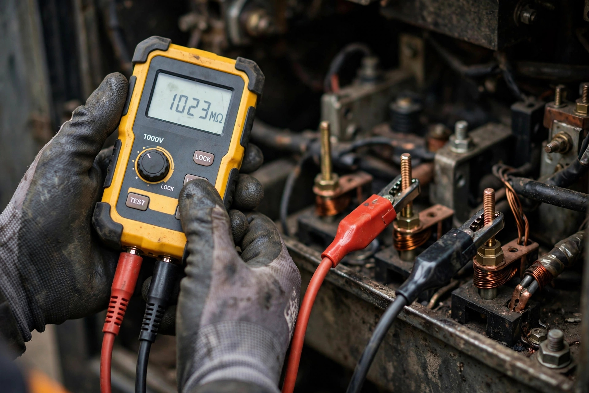 An insulation resistance test on alternator windings — the check that tells you whether the space heater has been doing its job