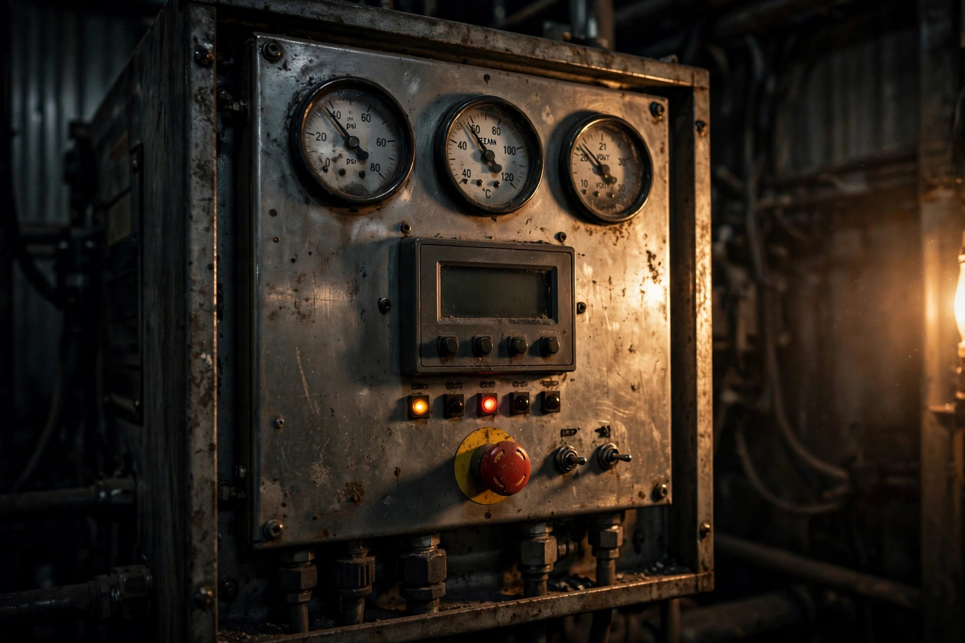The generator controller watches total load through current transformers — staged load shedding starts here, long before any breaker trips