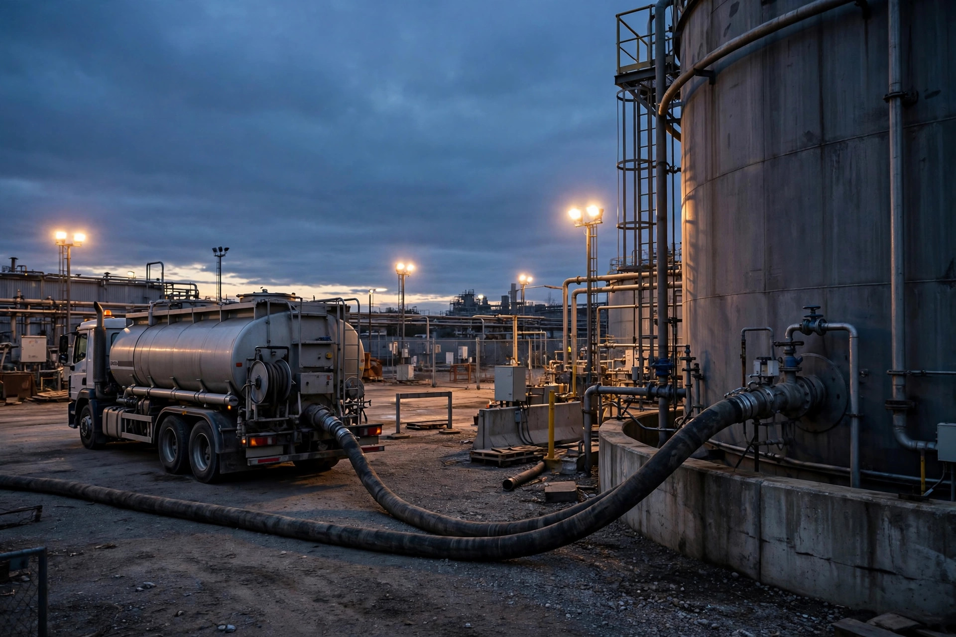 A fuel tanker refilling a facility's bulk diesel tank — one bad fuel delivery is the most common reason both redundant generators fail together