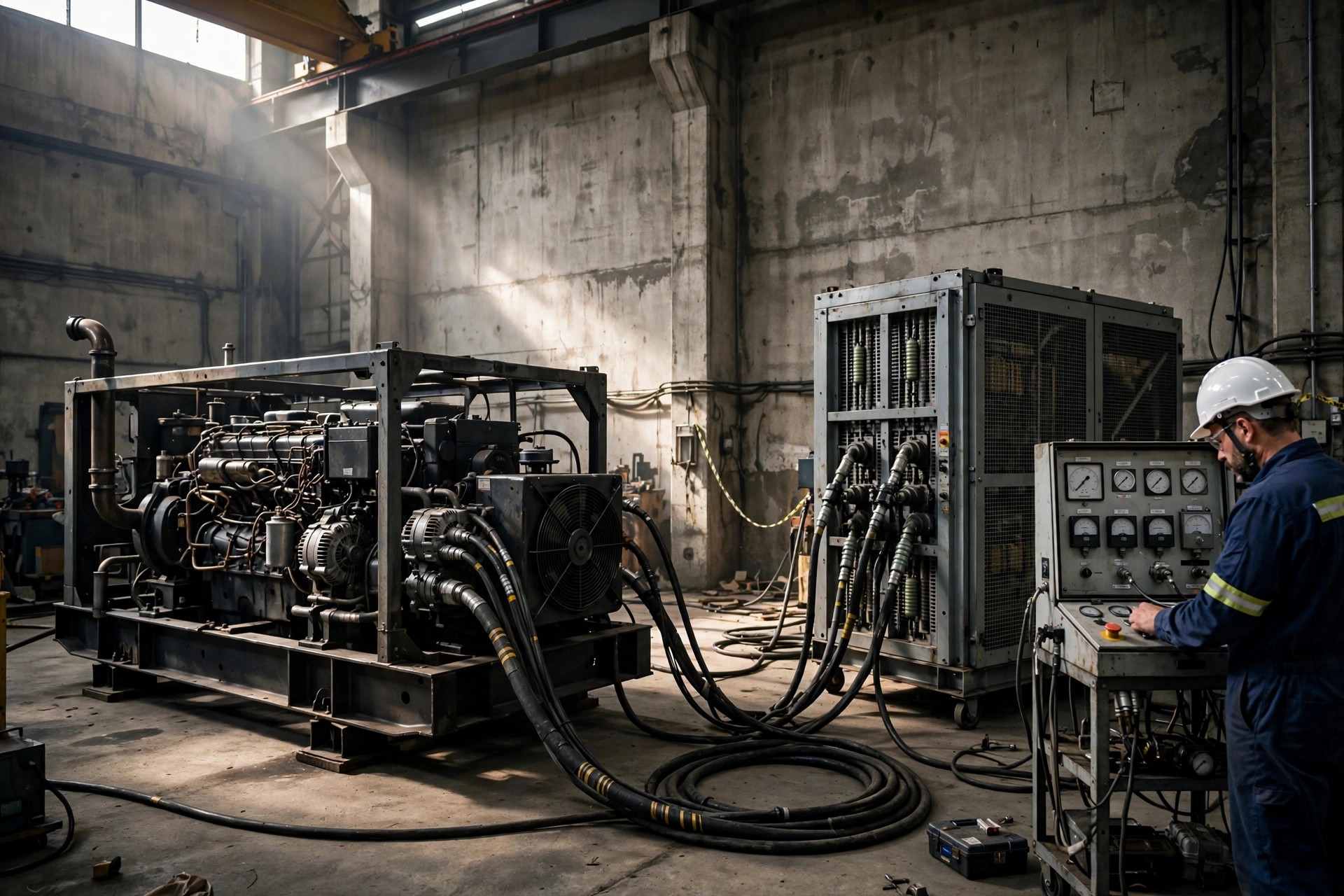 Diesel generator under full-load testing with a load bank