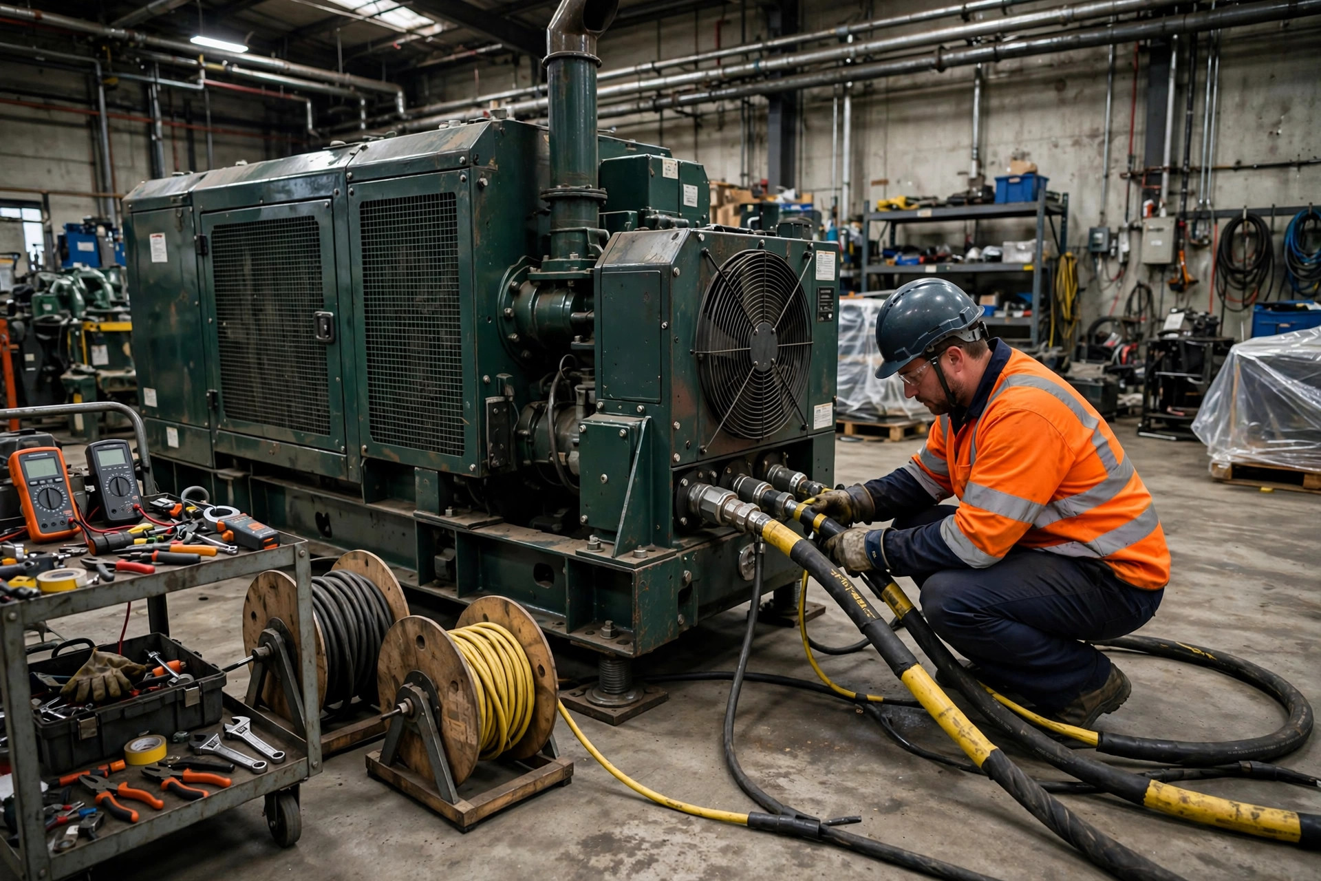 Load bank test on a used diesel generator under load