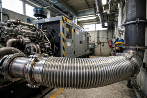 Stainless steel exhaust flex joint (bellows) on a diesel generator exhaust pipe