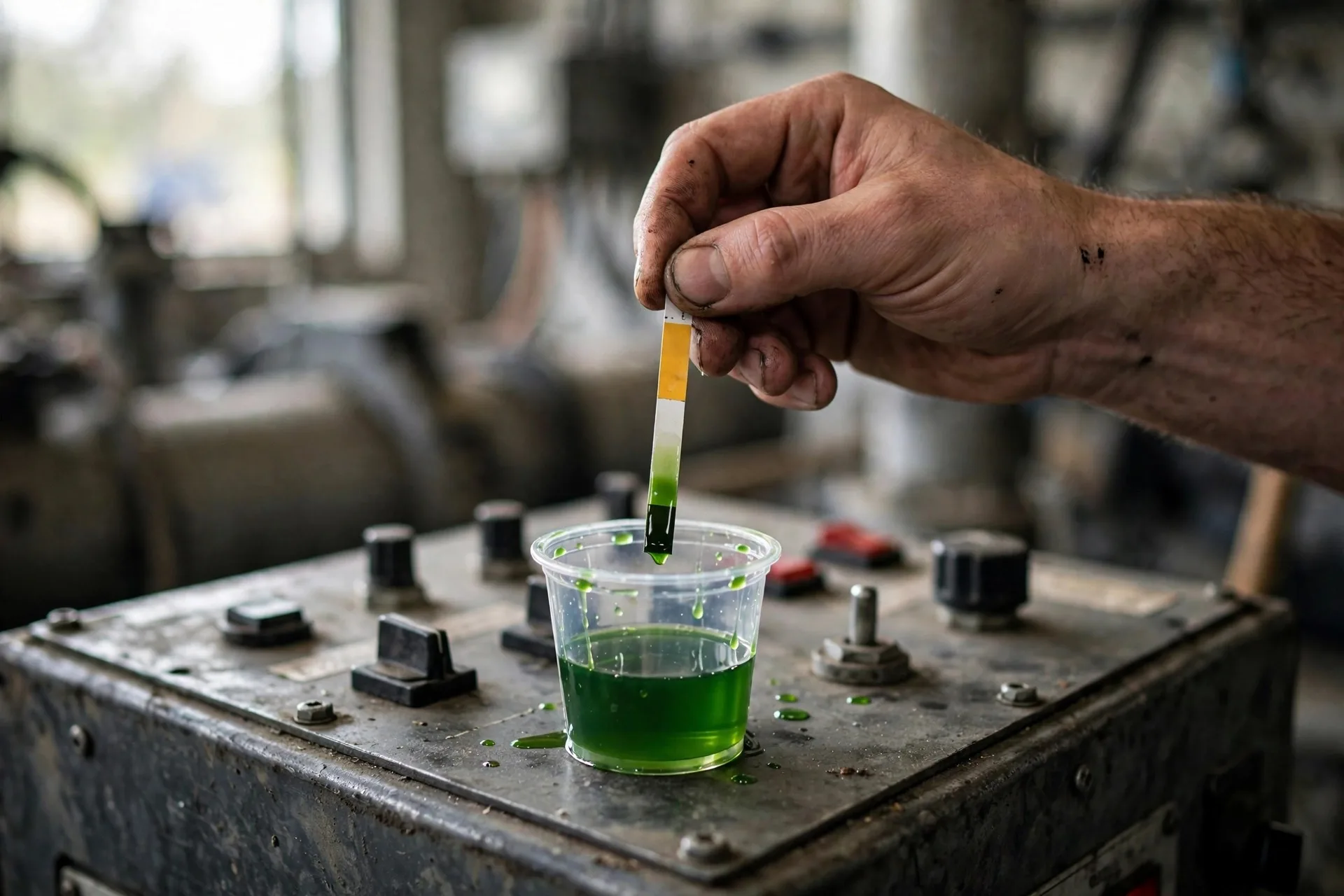 Testing diesel coolant additive concentration with a test strip &mdash; the 30-second check that tells you the filter is done