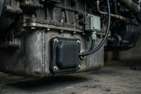 Diesel generator oil sump fitted with a heating pad for cold-weather starting