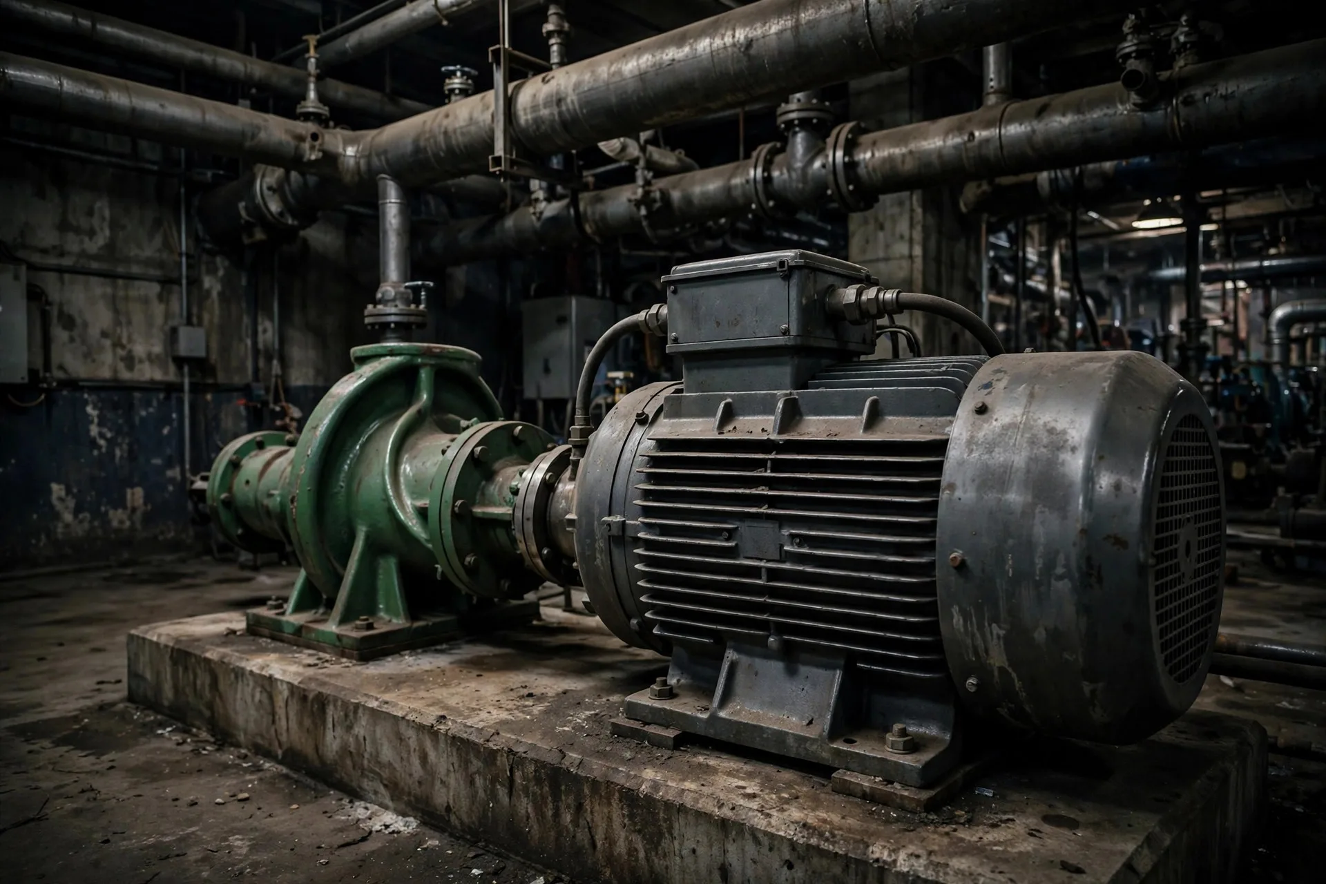 A three-phase water pump motor in a plant room that was found running in reverse after a generator switchover
