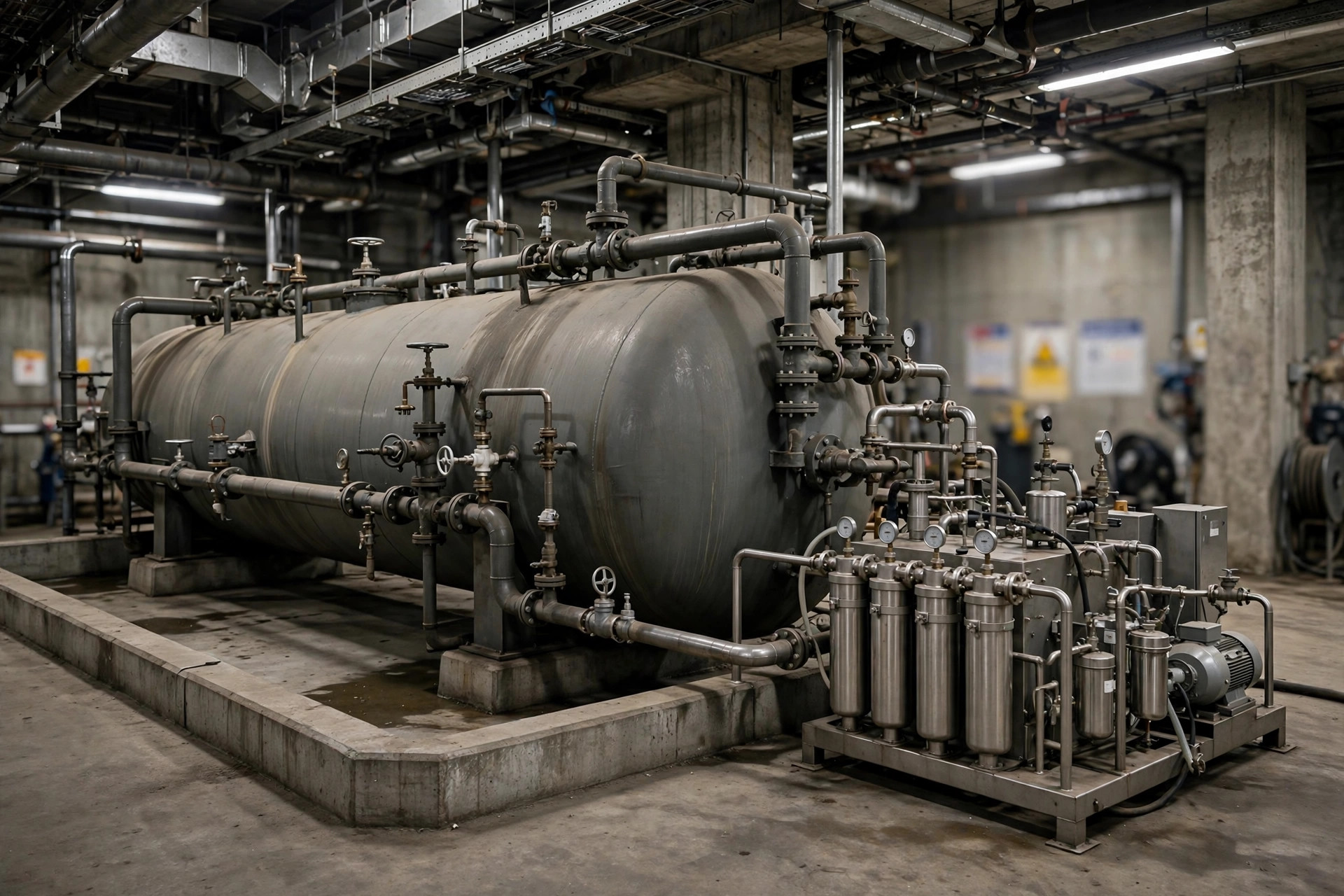 Bulk diesel fuel storage tank supplying a hospital generator set