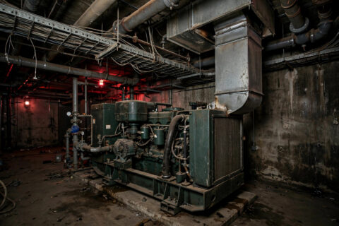 Diesel generator set installed in a high-rise building basement generator room
