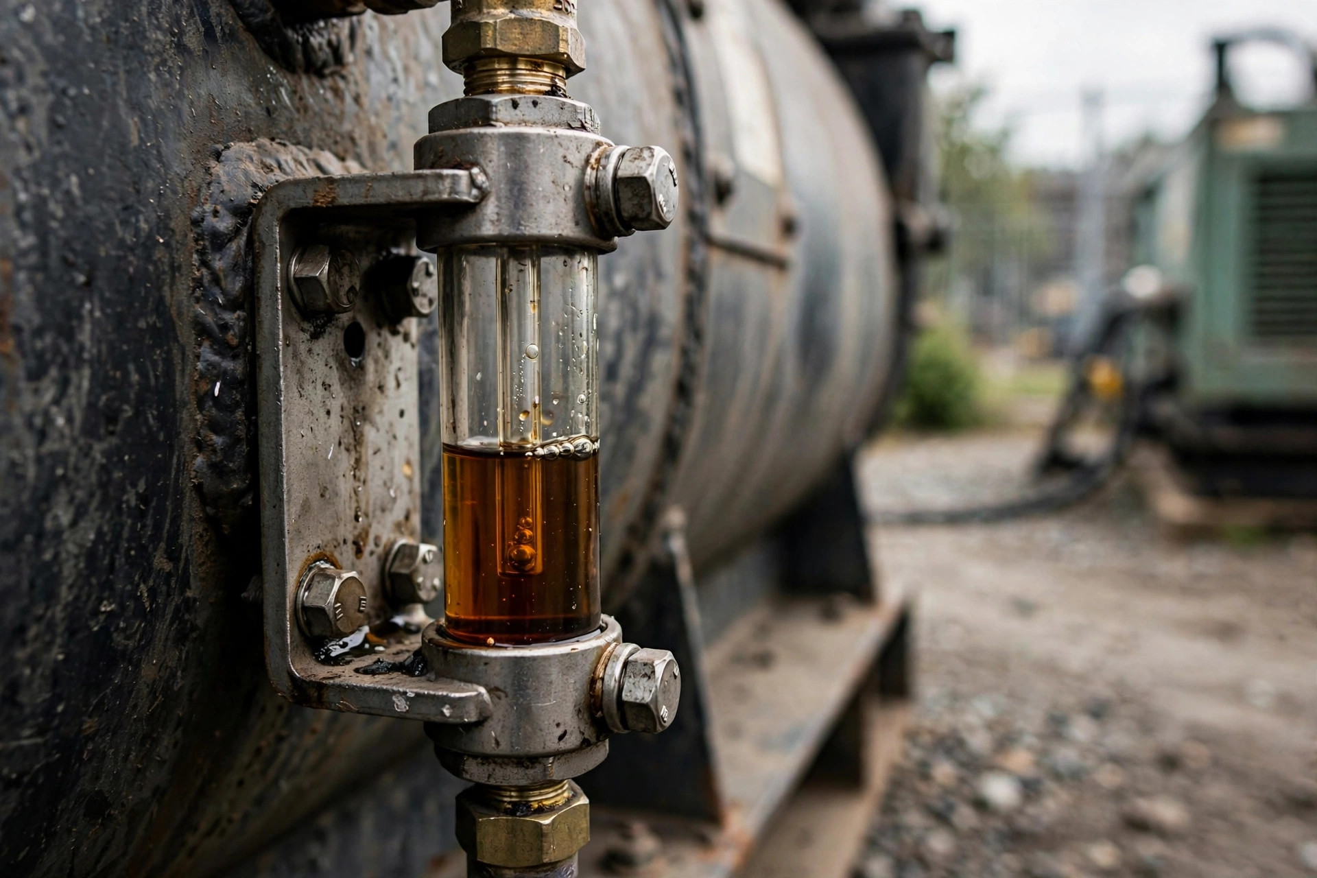 Diesel fuel level gauge and sight glass on a generator day tank