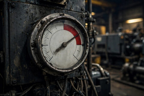 Overheating diesel generator temperature gauge in the red zone