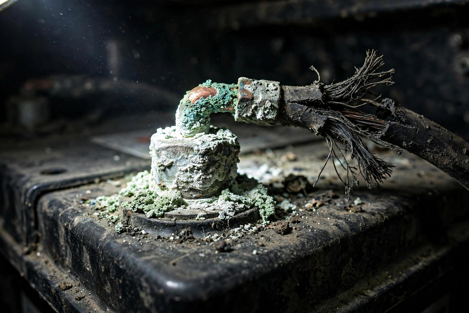 Corroded generator battery terminal, a classic generator battery maintenance failure