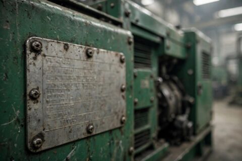 Close-up of a diesel generator specification plate showing prime and standby power ratings