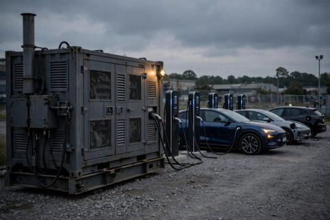 Diesel generator powering EV charging stations during grid connection delay