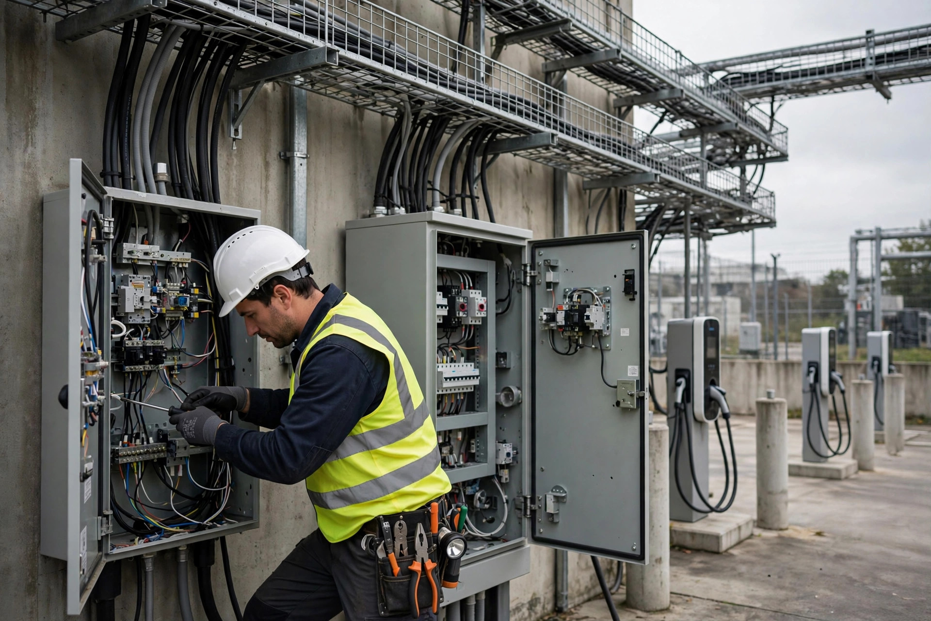 Load management controller and automatic transfer switch at an EV charging station