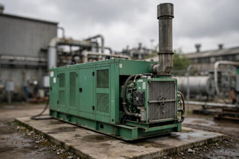 Large industrial diesel generator set installed at a factory site