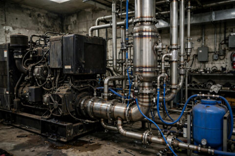 SCR and DEF urea system on a diesel generator exhaust aftertreatment unit