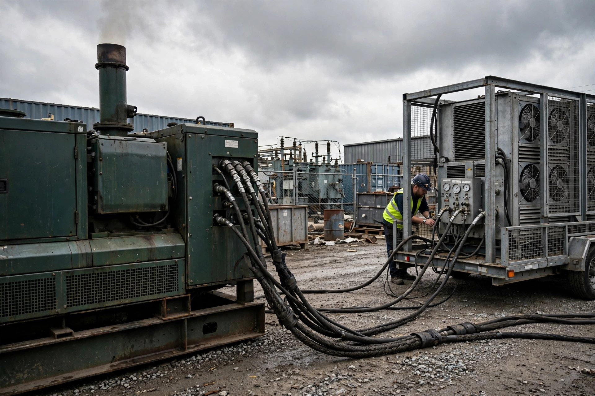 Diesel generator under load bank testing during site commissioning