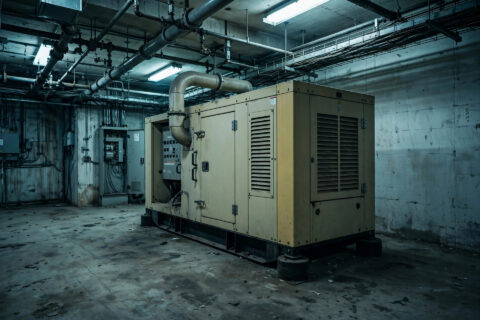 Standby diesel generator in a commercial building electrical room