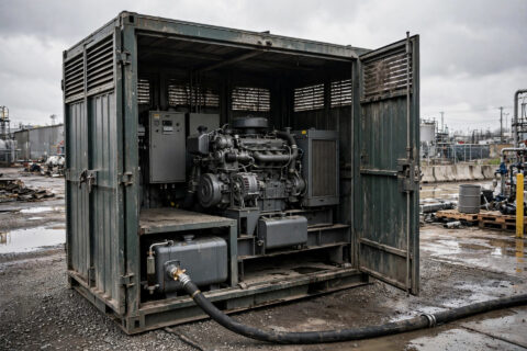 Diesel generator set with fuel delivery at an industrial site during a renewable HVO fuel trial