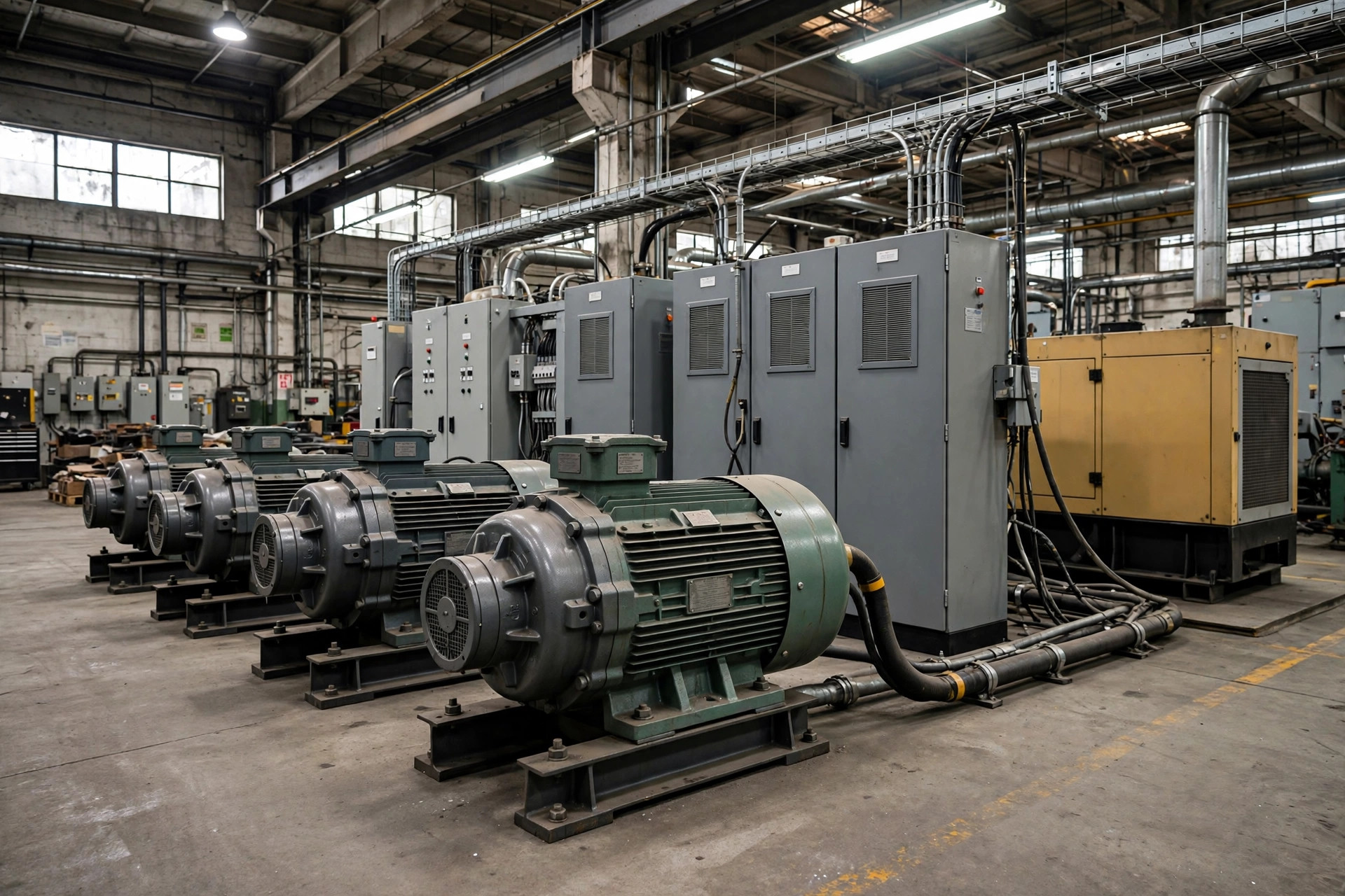 Industrial three-phase electric motors and switchgear — inductive loads for a standby diesel generator