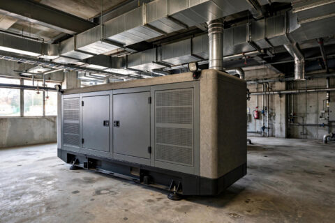 Complete diesel genset with canopy installed in an industrial plant room