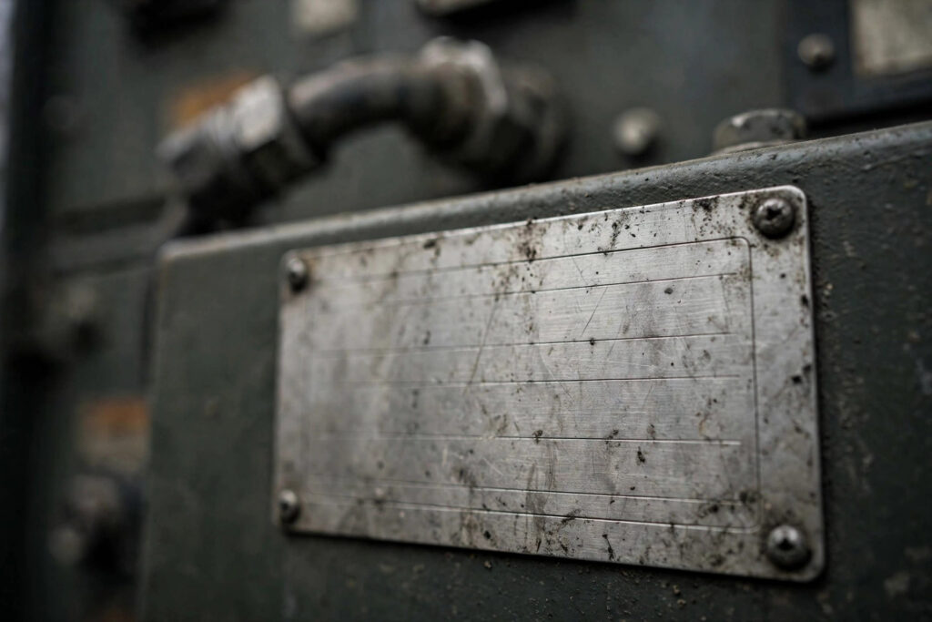 Rating plate on a diesel genset showing generating set ratings