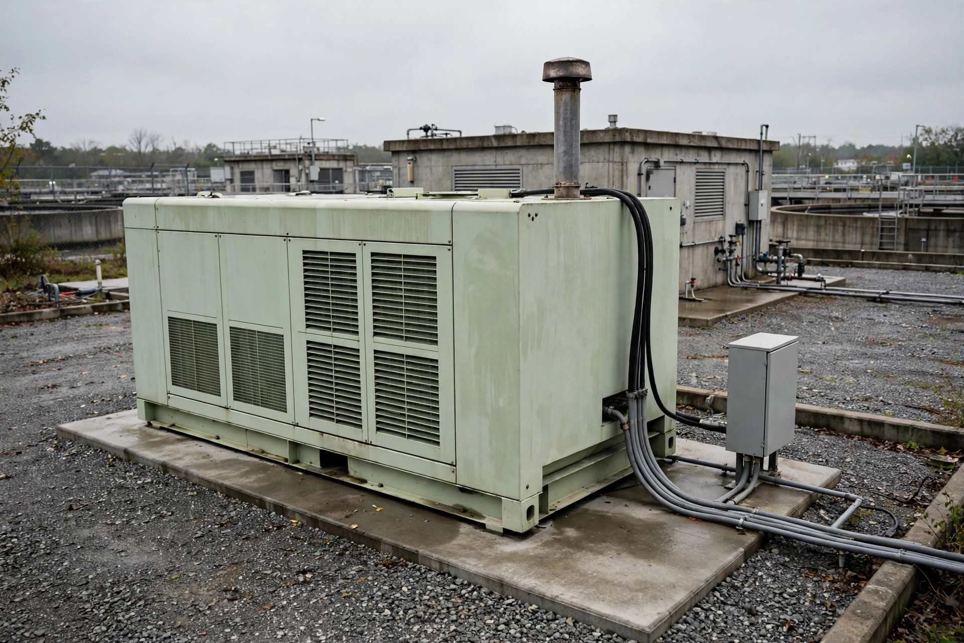 Containerized diesel generator set installed at a municipal water treatment facility