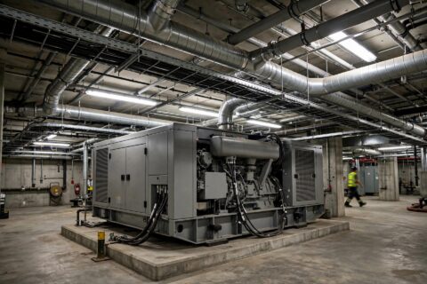 Diesel generator set installed in a shopping mall basement plant room