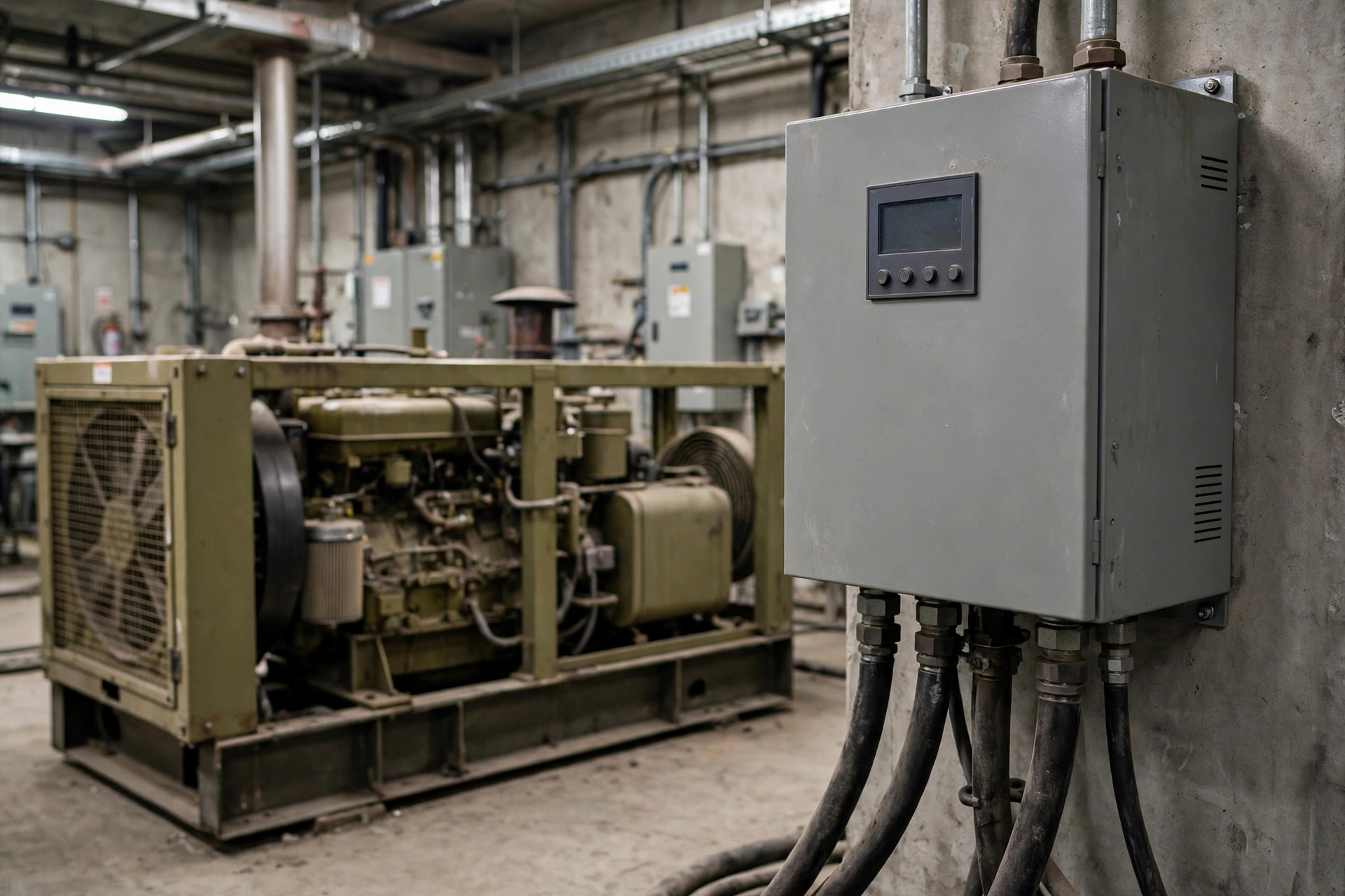Variable frequency drive cabinet feeding a motor from a diesel generator — low starting current with harmonic distortion