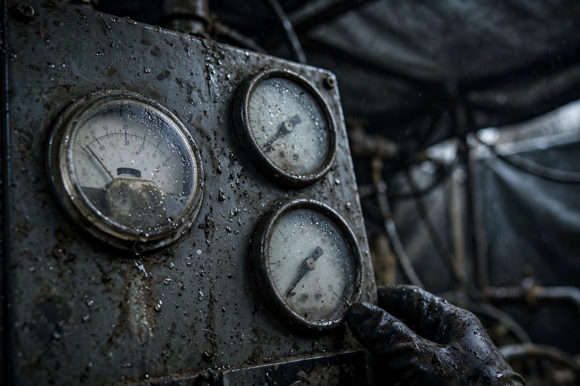 Hour meter and gauges on a diesel generator control panel
