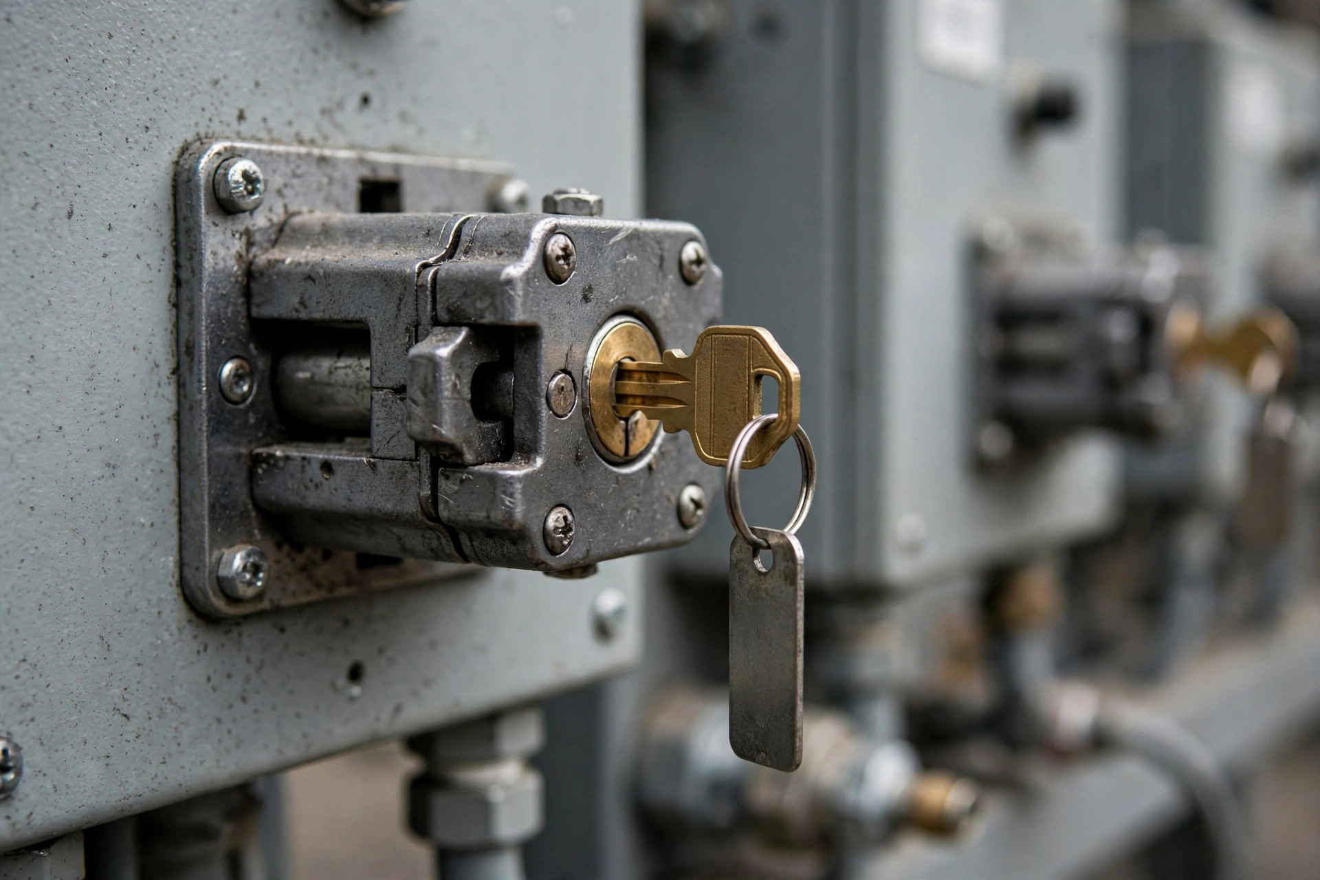 Mechanical key interlock on electrical switchgear preventing two switches closing at once
