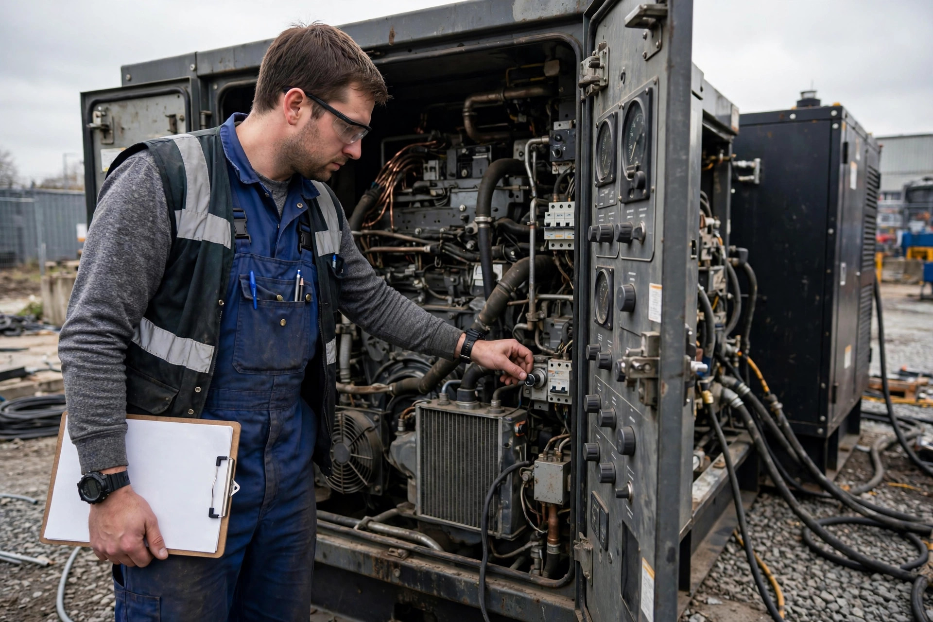 Technician testing an overspeed trip device during a load bank test