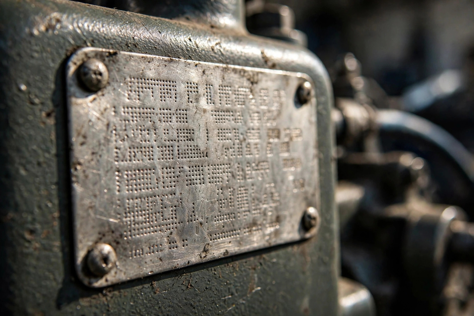 Close-up of a diesel generator rating plate showing model and serial number